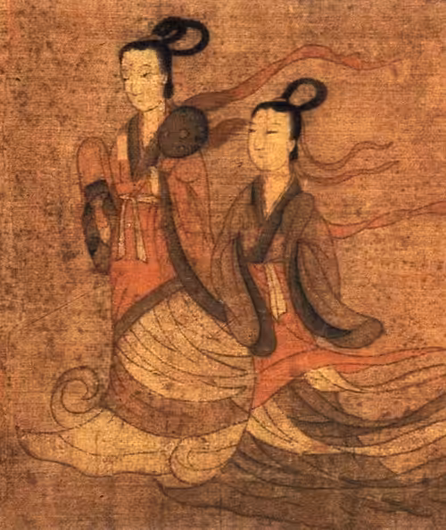 Depiction of a woman in a Zhaju Chuishao robe — detail from Nymph of the Luo River by Gu Kaizhi.