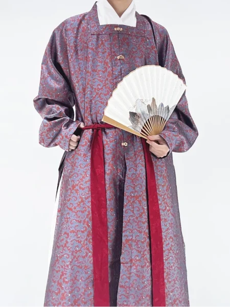 Ming Dynasty Hanfu Gold Brocade Narrow-Sleeve Pleated Robe