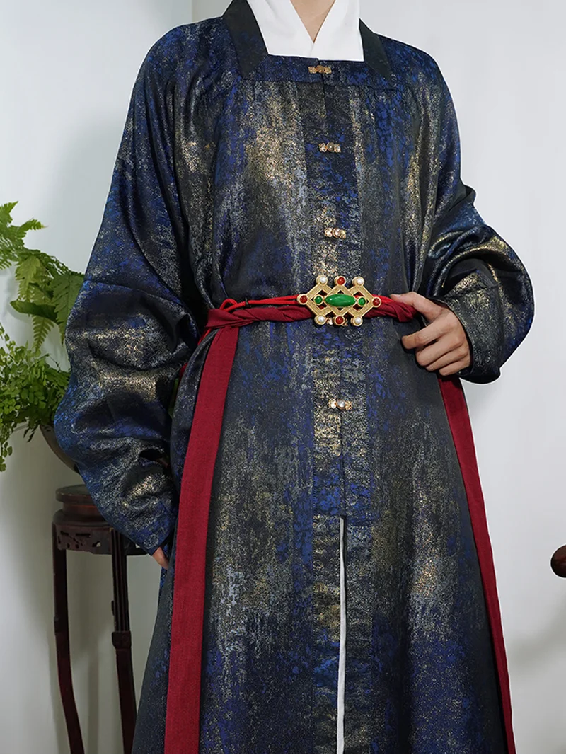 明代漢布金襴細袖プリーツローブ-9