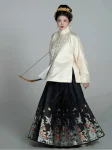 Mingdynastin Hanfu hög densitet blommig fågelbrokad Mamian Qun (6)
