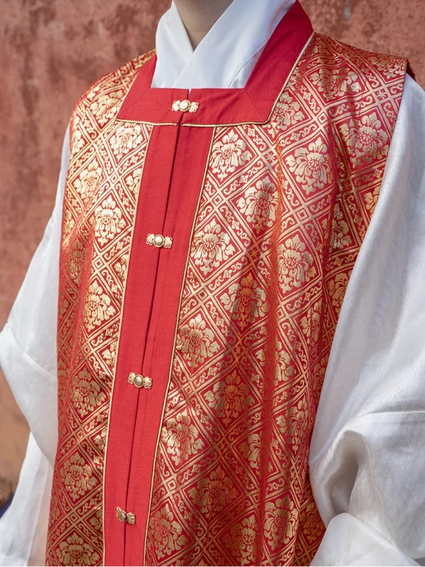 Ming Dynasty Hanfu Red Square-Collar Brocade Vest Unisex- Hanfu Way: Traditional & Modern Chinese Hanfu Clothing for All Occasions