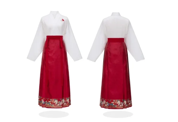 Conjunto Mamian Qun de Brocado Vermelho - Traje de noivado e casamento Hanfu - Hanfu Way: Roupas tradicionais e modernas de Hanfu chinês para todas as ocasiões
