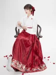 Conjunto Mamian Qun em brocado vermelho - Fato de noivado e casamento Hanfu (5)
