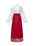 Conjunto Mamian Qun em brocado vermelho - Fato de noivado e casamento Hanfu (5)