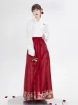 Conjunto Mamian Qun em brocado vermelho - Fato de noivado e casamento Hanfu (5)