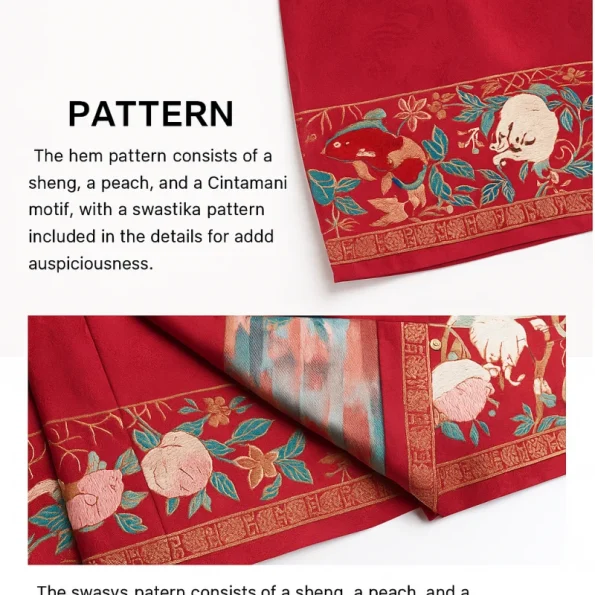 Conjunto Mamian Qun de Brocado Vermelho - Traje de noivado e casamento Hanfu - Hanfu Way: Roupas tradicionais e modernas de Hanfu chinês para todas as ocasiões