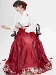 Conjunto Mamian Qun em brocado vermelho - Fato de noivado e casamento Hanfu (5)