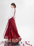 Conjunto Mamian Qun em brocado vermelho - Fato de noivado e casamento Hanfu (5)