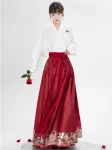 Red Brocade Mamian Qun Set – Engagement & Wedding Hanfu Outfit