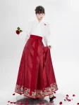 Conjunto Mamian Qun em brocado vermelho - Fato de noivado e casamento Hanfu (5)