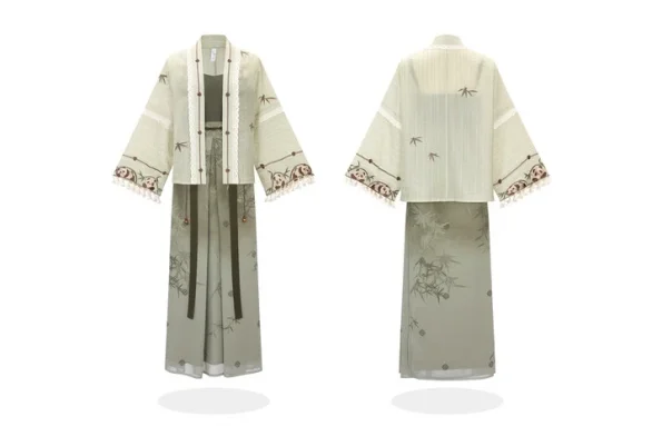 ชุดฮั่นฟูราชวงศ์ซ่ง “ไม้ไผ่เขียวและแพนด้า” – เสื้อแขนสั้น กระโปรงจีบสามชั้น เสื้อกล้าม และกระเป๋าผูกเชือก - Hanfu Way: เสื้อผ้าฮั่นฟูจีนแบบดั้งเดิมและทันสมัยสำหรับทุกโอกาส