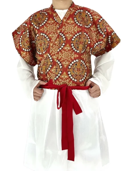 Top Hanfu de meia-manga em brocado com gola cruzada da dinastia Tang<span> - </span>Vermelho A, M