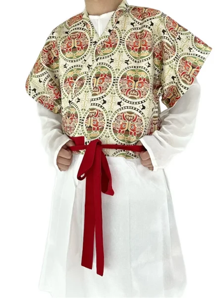 Tangdynastie Brokaat Halve Mouw Hanfu Top met Kruiskraag<span> - </span>Wit B, M