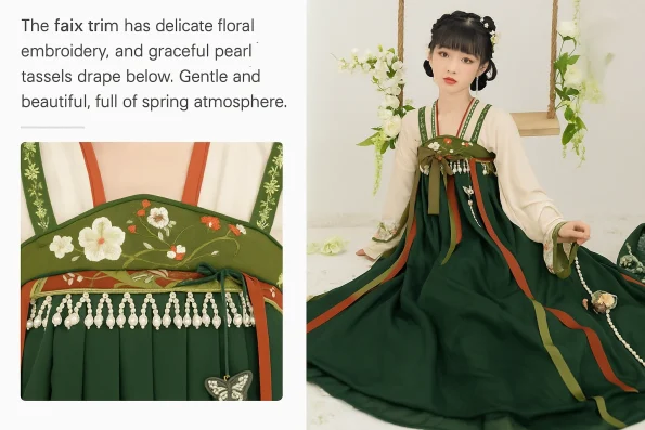 Tang-dynastiets Hanfu “Lille skov” Grønt Qixiong Ruqun-sæt