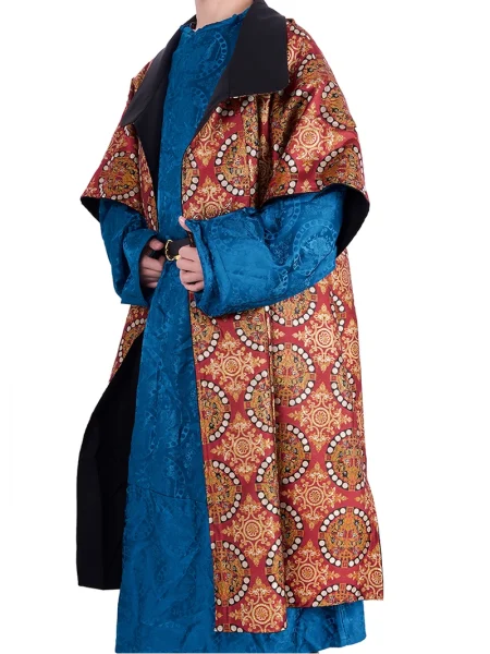 Tang Dynasty Hanfu Reversible Brocade Robe Unisex – Five Stars Pattern<span> - </span>L, RED