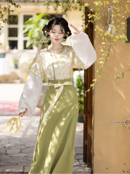 Tang Dynasty Beizi Round Collar Shirt Qiyao Skirt